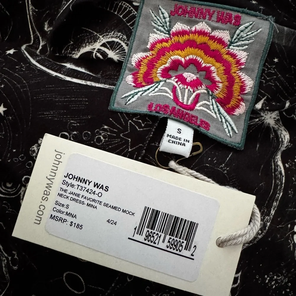 JOHNNY WAS JANIE FAVORITE SEAMED MOCK NECK DRESS MINA SMALL Sun moon star NWT 99 - Picture 4 of 9